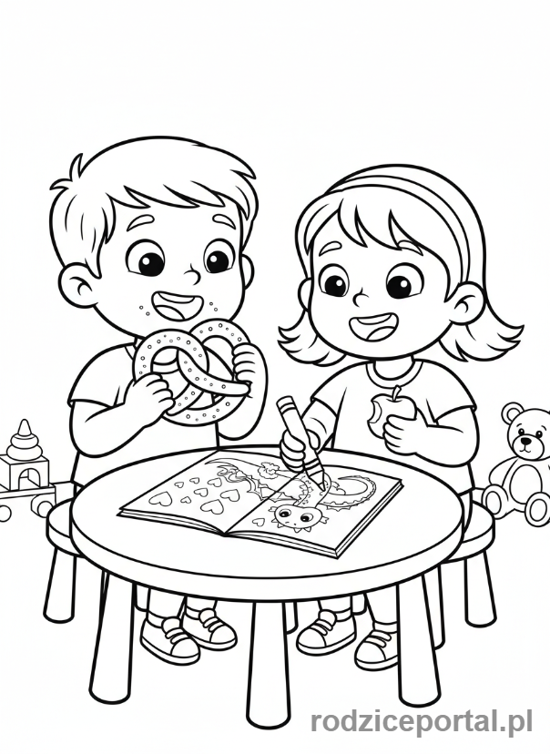 Kolorowanka Przedszkole Zadania - Czas na podwieczorek