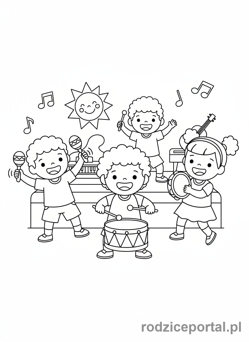Kolorowanka Przedszkole Zadania - Gra na instrumentach