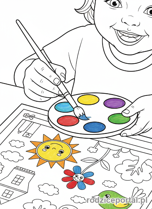 Kolorowanka Przedszkole Zadania - Malowanie farbami