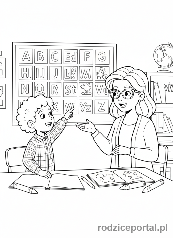 Kolorowanka Przedszkole Zadania - Nauka literek i cyferek