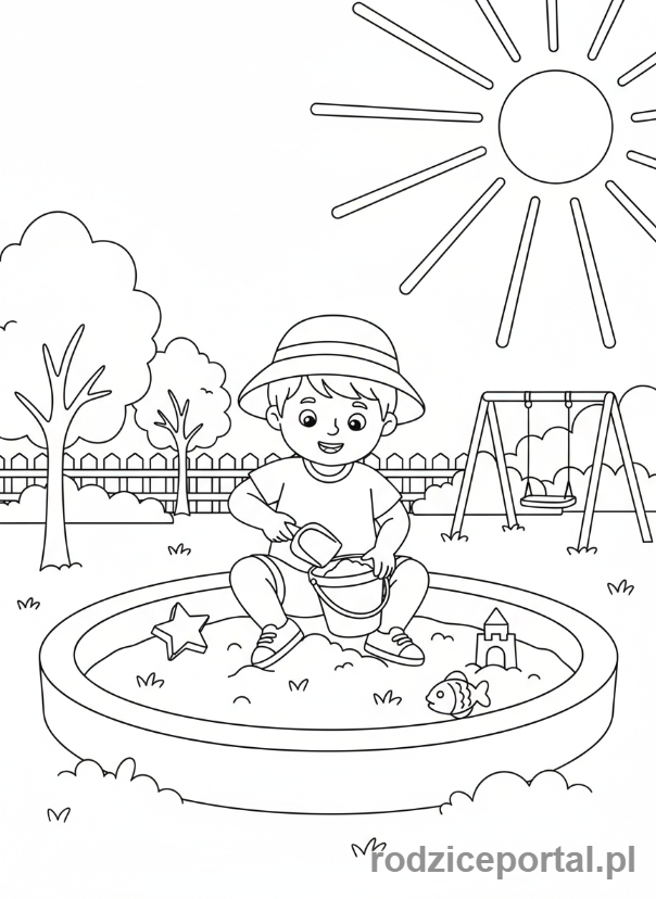 Kolorowanka Przedszkole Zadania - Zabawa w piaskownicy