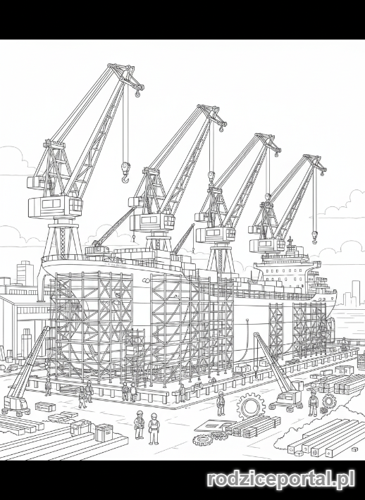 Kolorowanka Przemysł - Budowa statku w stoczni