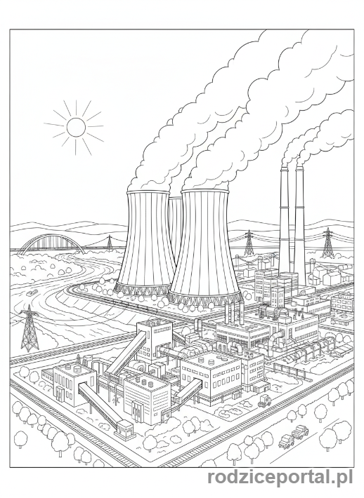 Kolorowanka Przemysł - Elektrownia z kominami