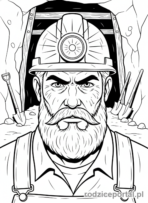 Kolorowanka Przemysł - Górnik w kopalni, zbliżenie