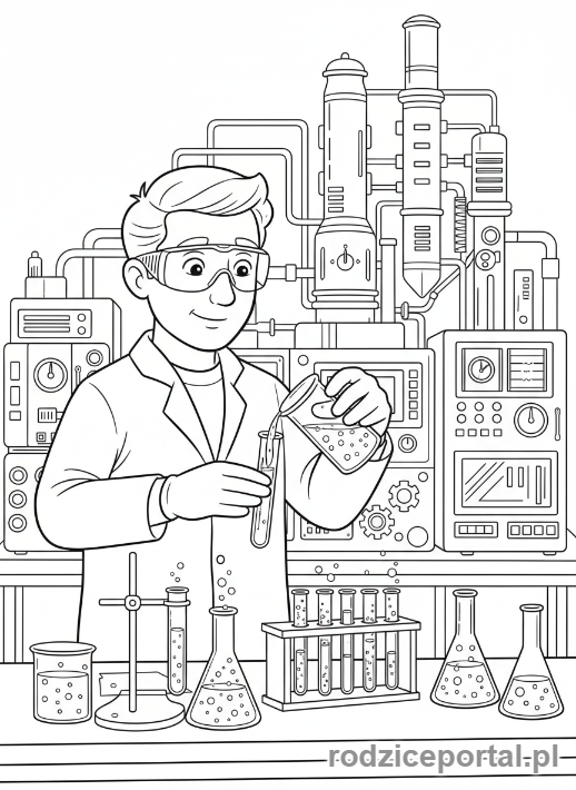Kolorowanka Przemysł - Naukowiec w laboratorium przemysłowym