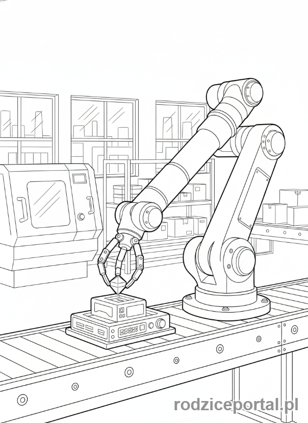Kolorowanka Przemysł - Robot przemysłowy montujący