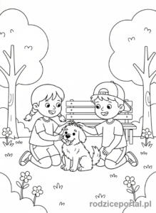 Kolorowanka Przyjaźń - Dzieci z psem