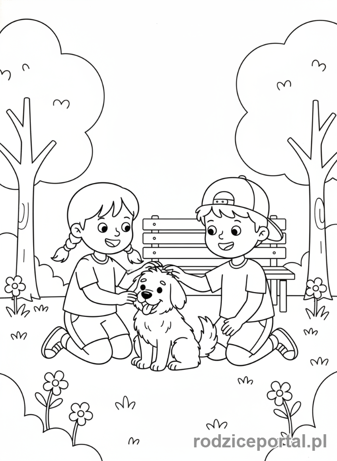 Kolorowanka Przyjaźń - Dzieci z psem