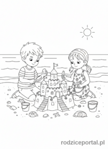Kolorowanka Przyjaźń - Przyjaciele budujący zamek z piasku