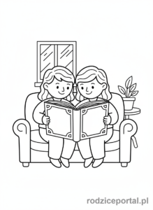 Kolorowanka Przyjaźń - Przyjaciele czytający razem książkę