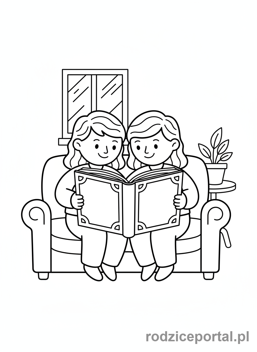 Kolorowanka Przyjaźń - Przyjaciele czytający razem książkę