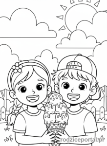 Kolorowanka Przyjaźń - Przyjaciele dzielący się lodami