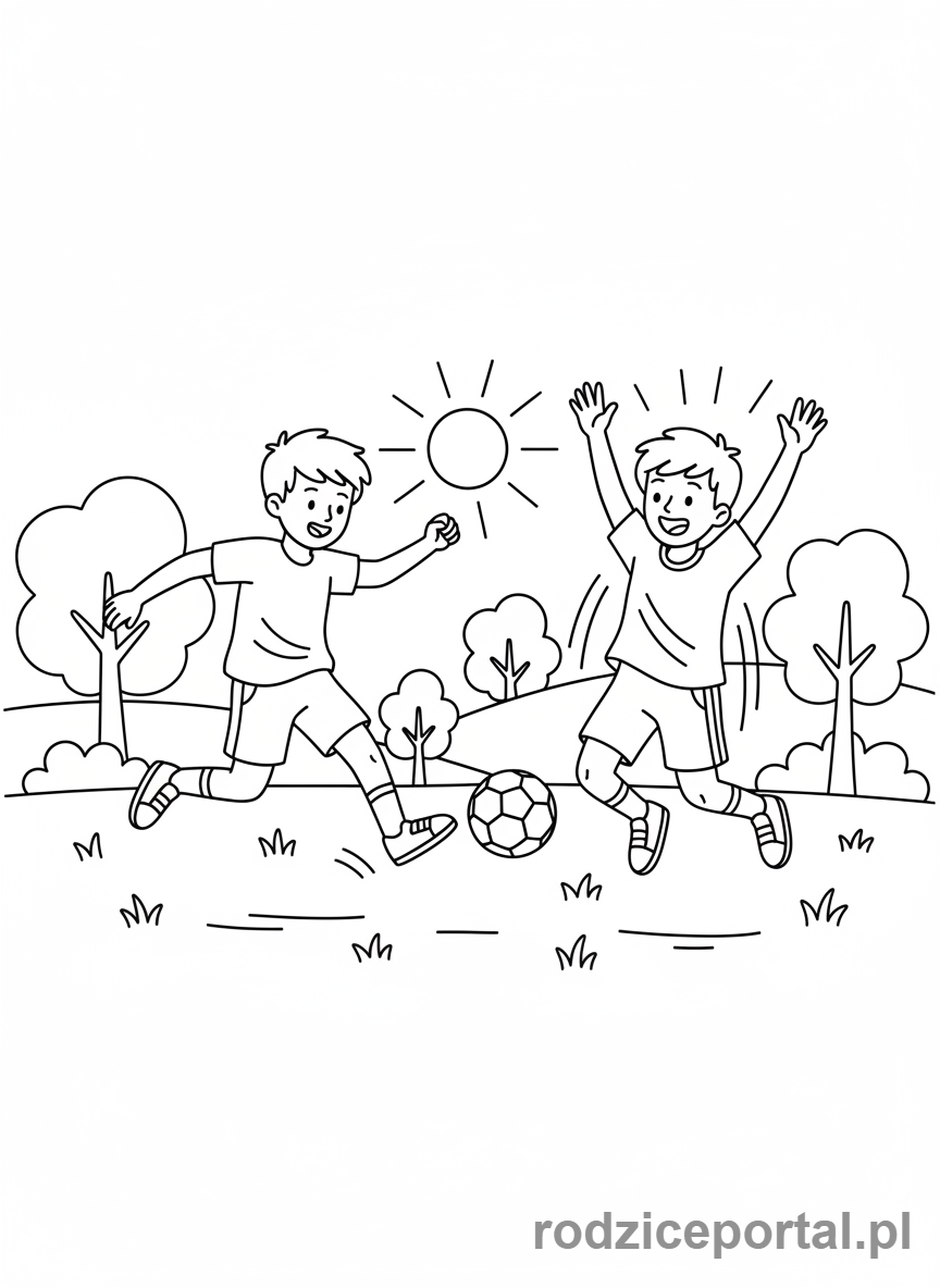 Kolorowanka Przyjaźń - Przyjaciele grający w piłkę w parku