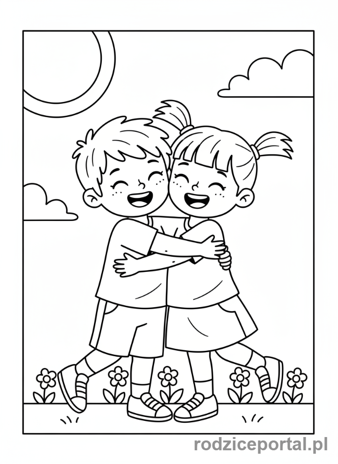 Kolorowanka Przyjaźń - Przytulające się dzieci