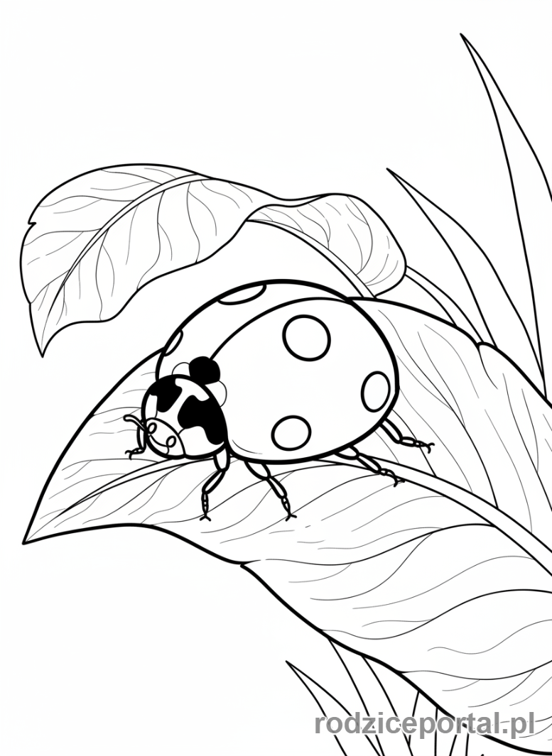 Kolorowanka Przyroda Zadania - Biedronka na lisciu