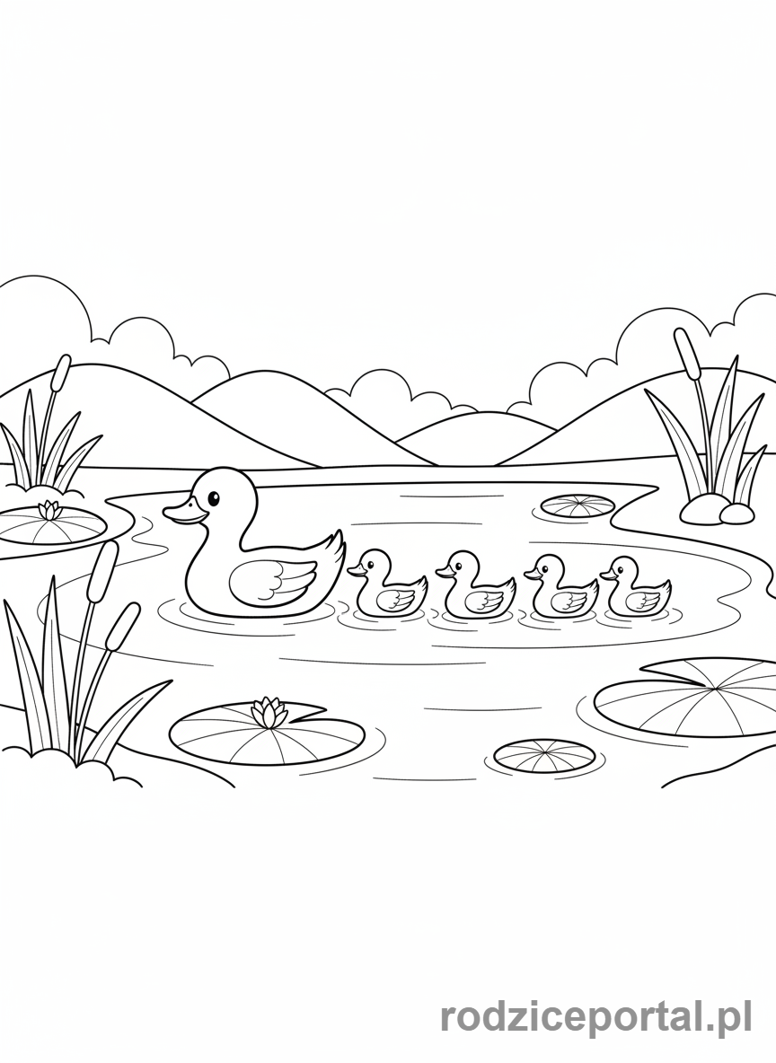 Kolorowanka Przyroda Zadania - Kaczki w stawie