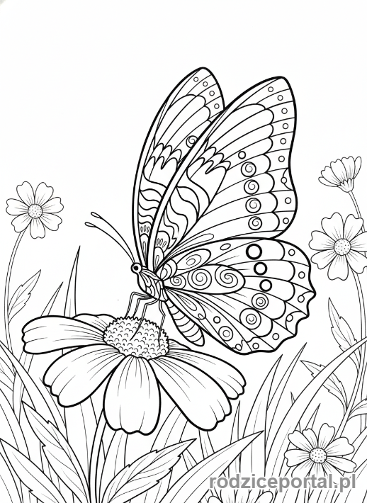 Kolorowanka Przyroda Zadania - Motyl na polnym kwiecie