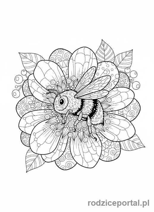 Kolorowanka Przyroda Zadania - Pszczola na kwiecie