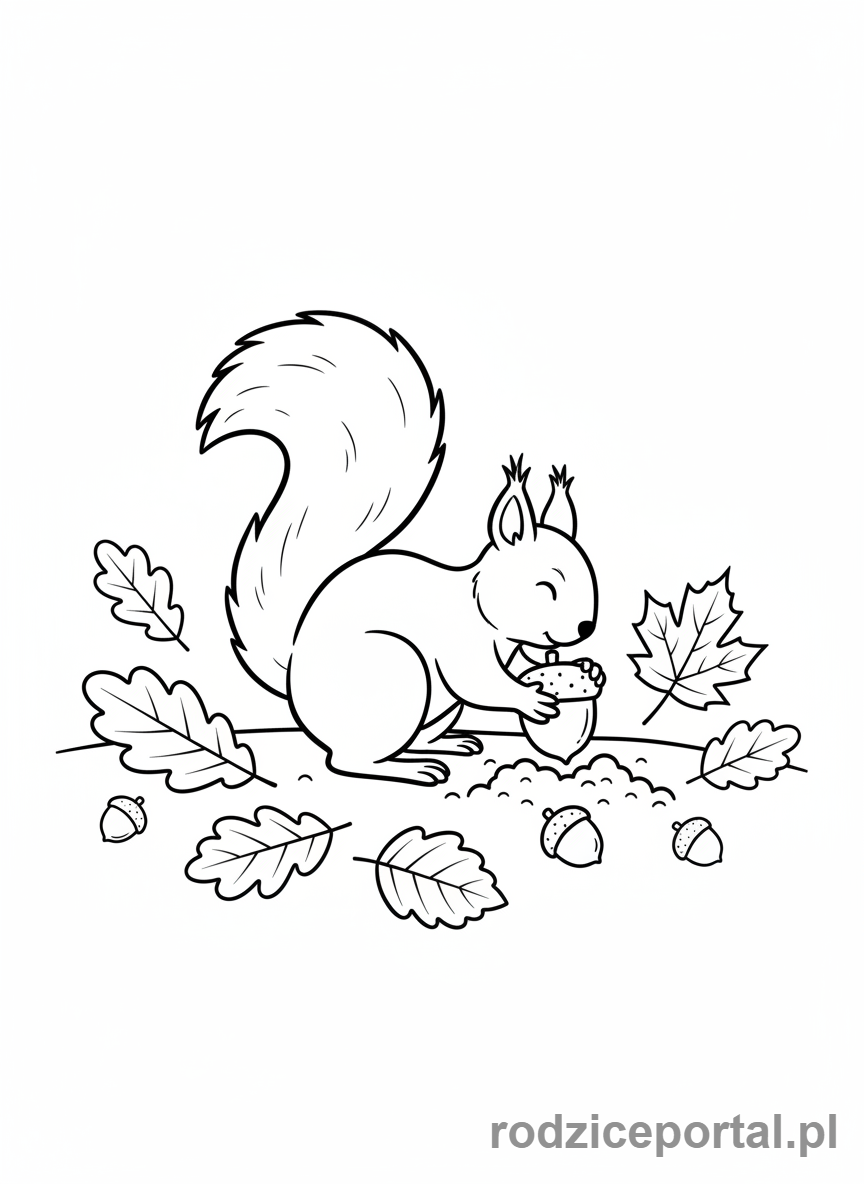 Kolorowanka Przyroda Zadania - Wiewiorka z zoladziami