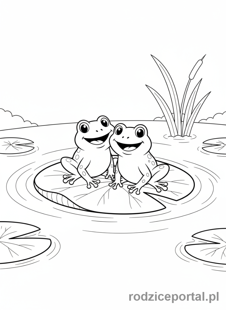 Kolorowanka Przyroda Zadania - Zaby na lilii wodnej
