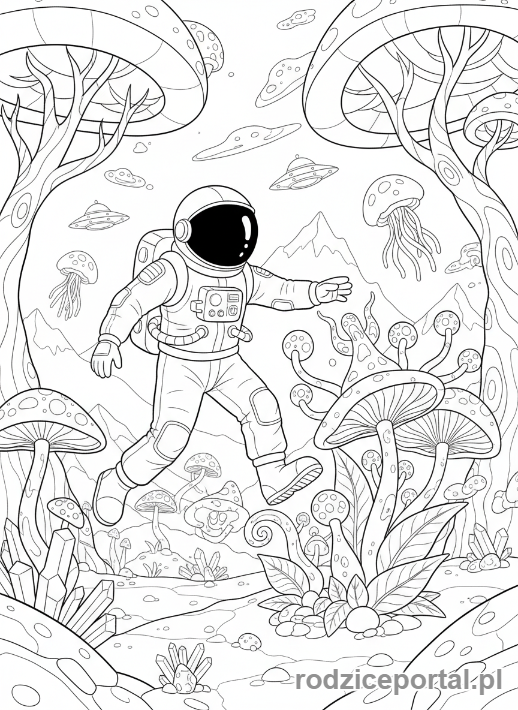 Kolorowanka Przyszłość - Astronauta odkrywający nową planetę