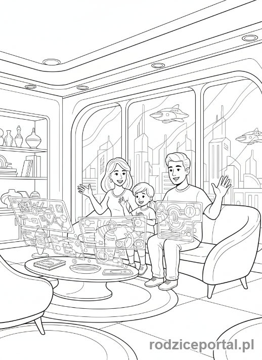 Kolorowanka Przyszłość - Rodzina w inteligentnym domu