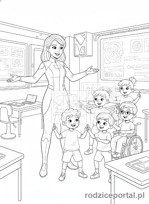 Kolorowanka Przyszłość Zawodowa - Nauczyciel z hologramami