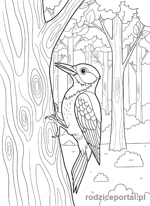 Kolorowanka Ptaki Zadania - Dzięcioł kujący
