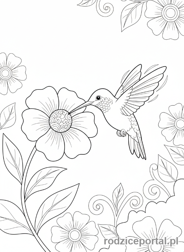 Kolorowanka Ptaki Zadania - Koliber nektar
