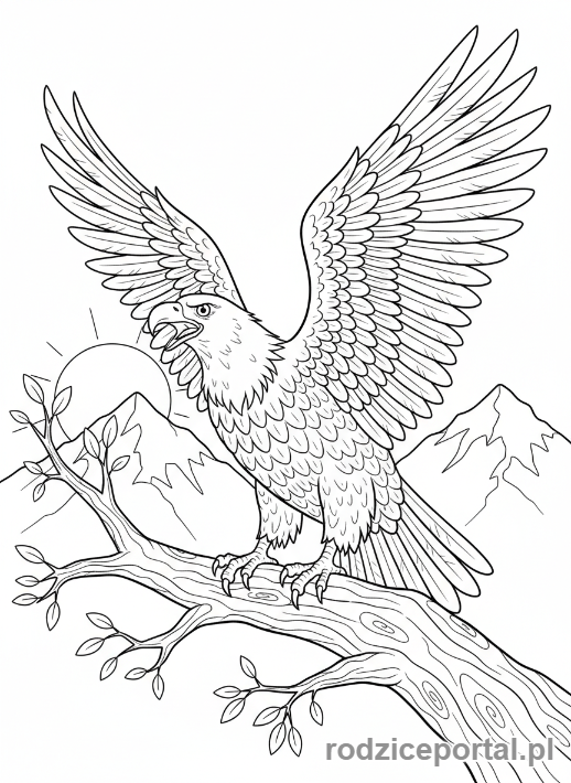 Kolorowanka Ptaki Zadania - Orzel na galezi