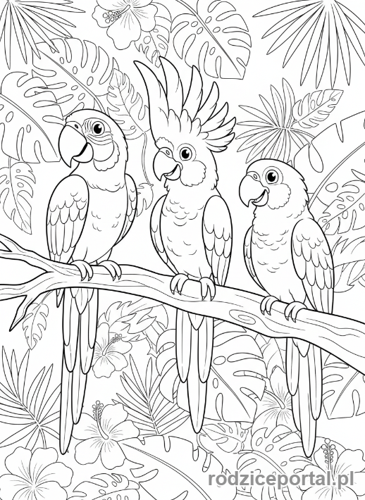 Kolorowanka Ptaki Zadania - Papugi kolorowe