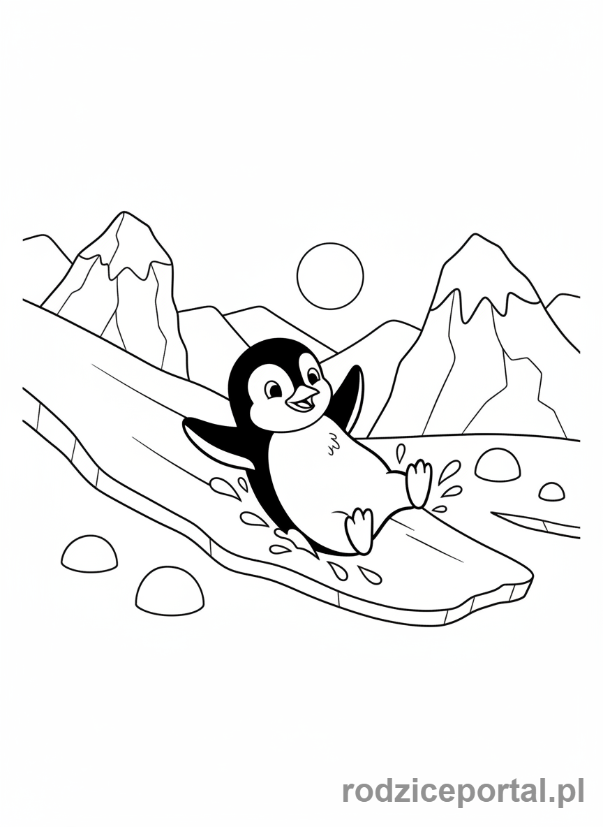 Kolorowanka Ptaki Zadania - Pingwin na lodzie