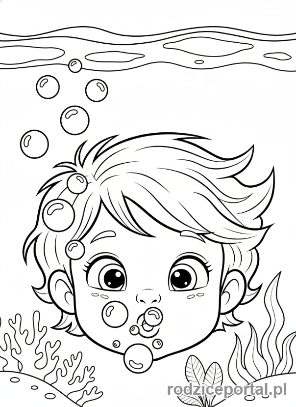 Kolorowanka Pływanie - Dziecko pod wodą
