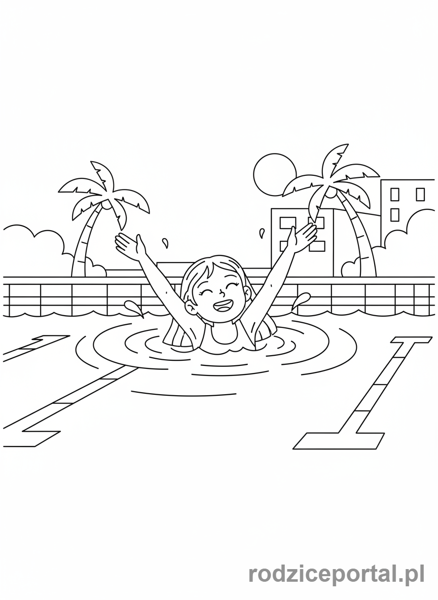 Kolorowanka Pływanie - Dziewczynka stylem grzbietowym
