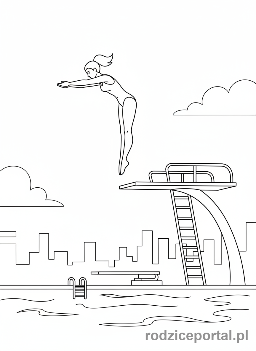 Kolorowanka Pływanie - Kobieta skacząca z trampoliny