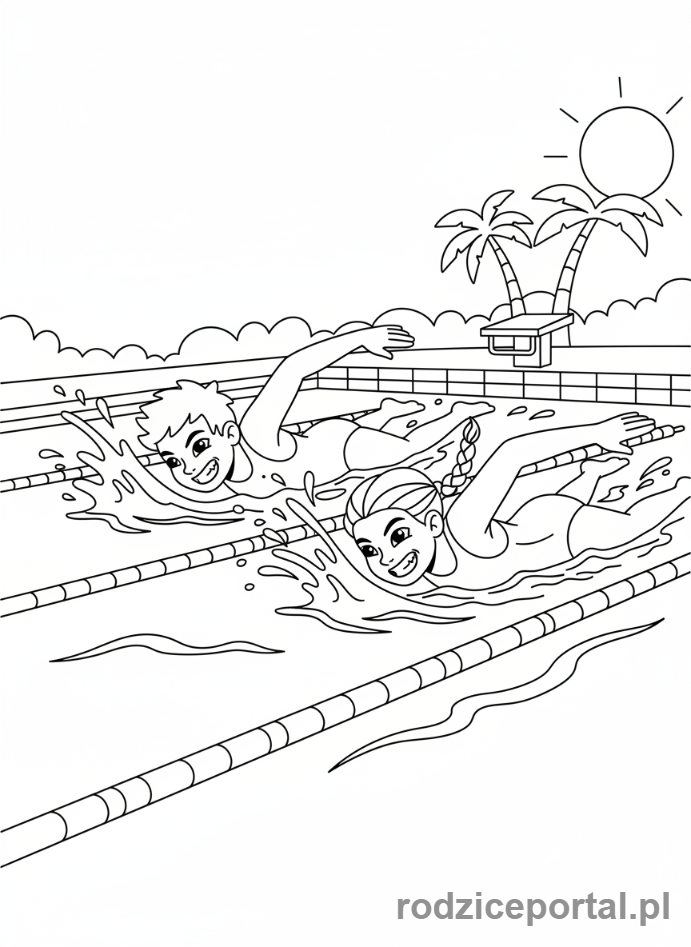 Kolorowanka Pływanie - Przyjaciele ścigający się