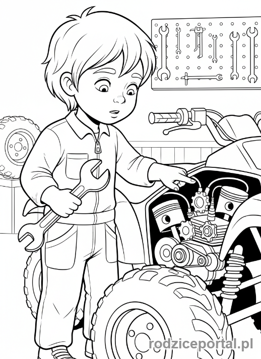 Kolorowanka Quad - Dziecko mechanik quada