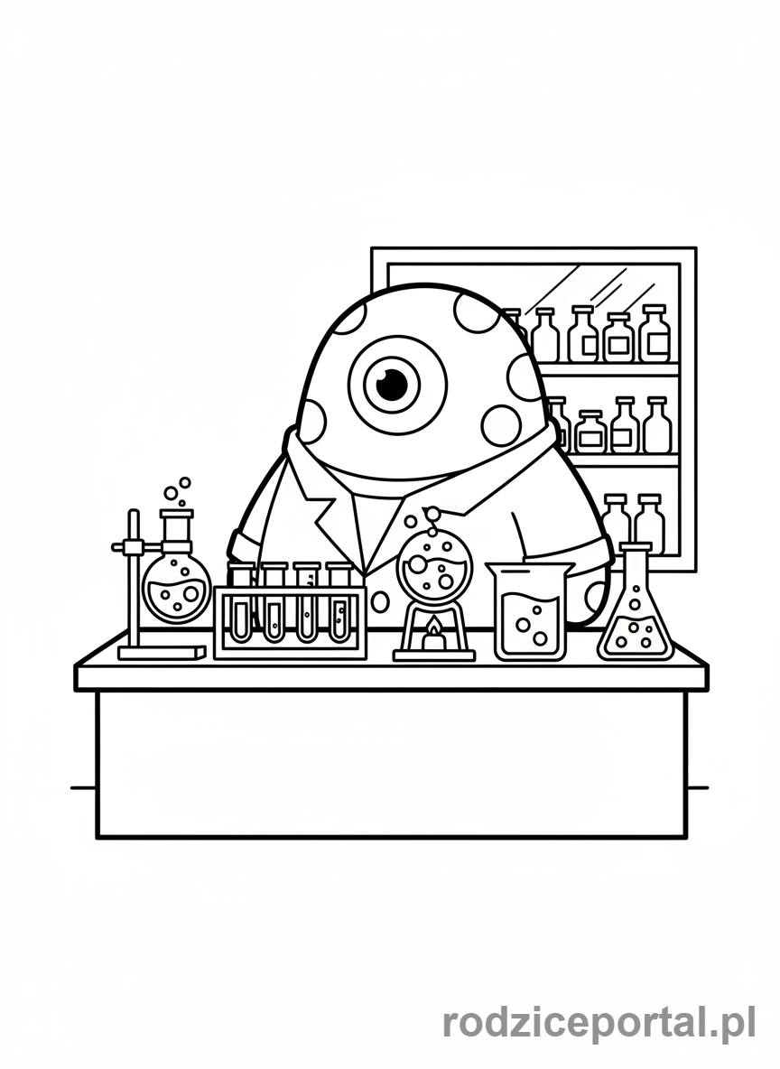 Kolorowanka Rainbow Friends - Czerwony w laboratorium