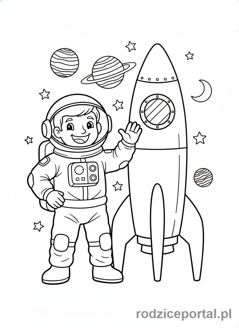 Kolorowanka Rakieta - Astronaut przy rakiecie