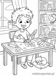 Kolorowanka Rakieta - Dziecko rysuje rakietę