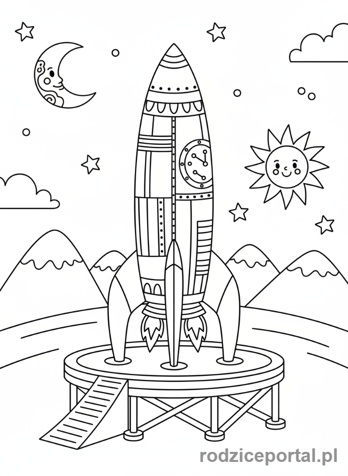 Kolorowanka Rakieta - Rakieta na lądowisku