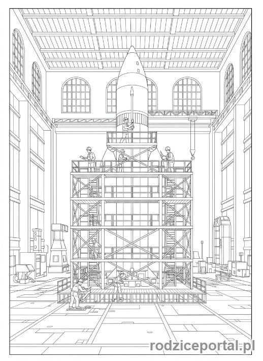 Kolorowanka Rakieta - Rakieta w hangarze