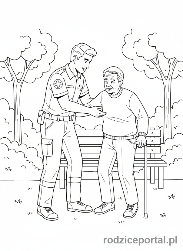 Kolorowanka Ratownik Medyczny - Ratownik pomaga wstać