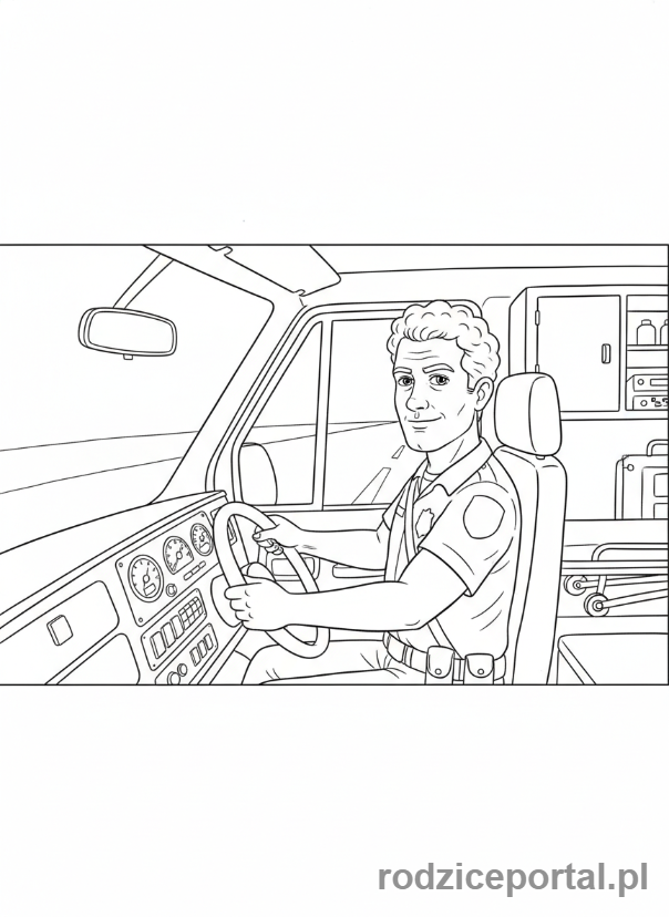 Kolorowanka Ratownik Medyczny - Ratownik prowadzi karetkę