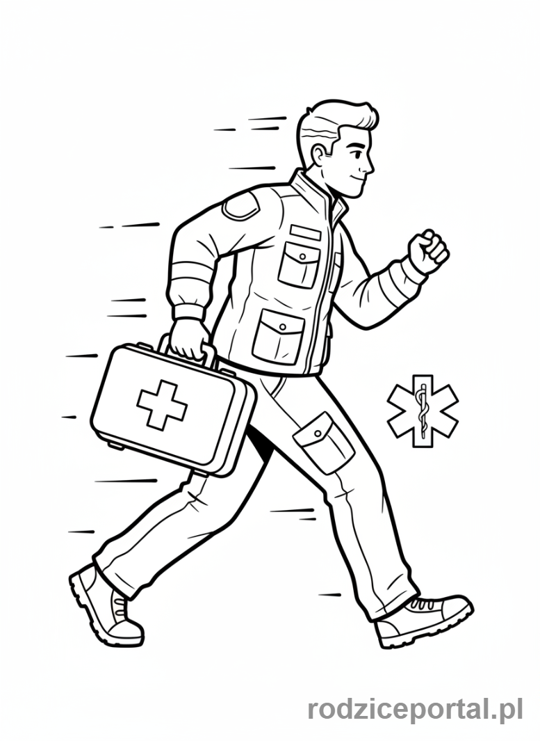 Kolorowanka Ratownik Medyczny - Ratownik z apteczką