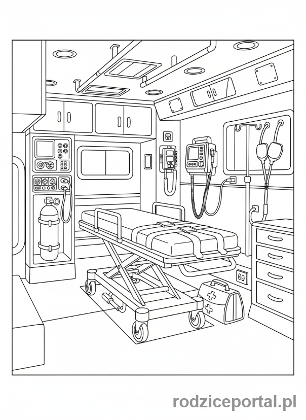 Kolorowanka Ratownik Medyczny - Wnętrze karetki