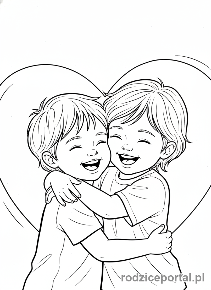 Kolorowanka Relacje Rodzinne - Rodzeństwo przytulające się