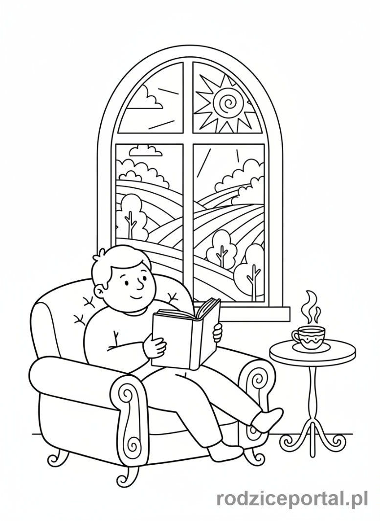 Kolorowanka Relaks Offline - Czytanie książki przy oknie
