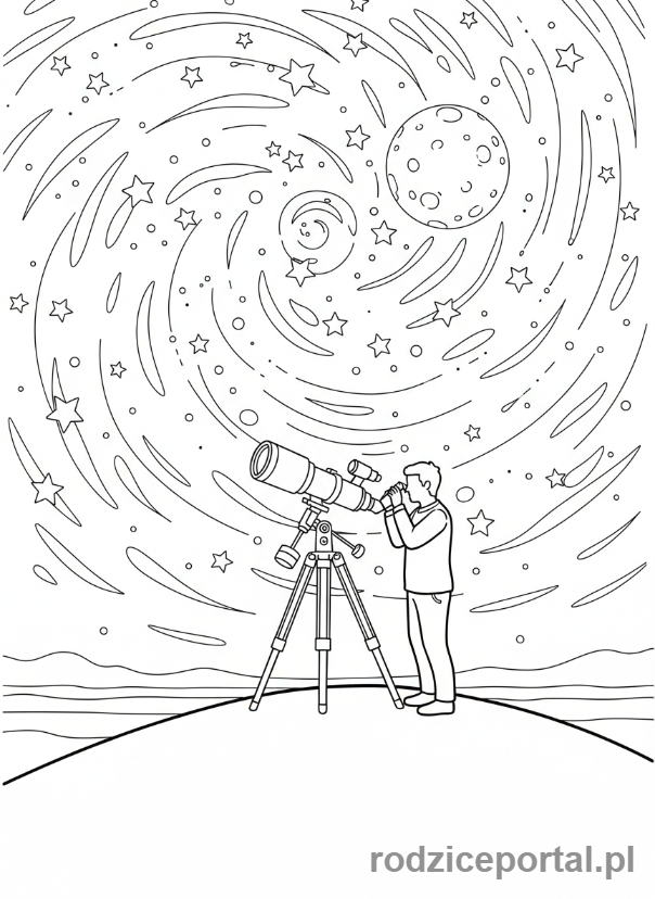 Kolorowanka Relaks Offline - Obserwacja gwiazd teleskopem