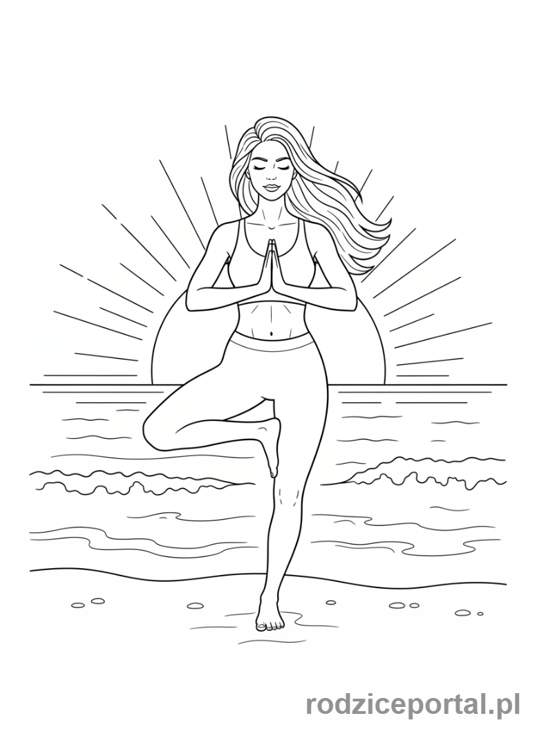 Kolorowanka Relaksacja - Joga na plaży o zachodzie
